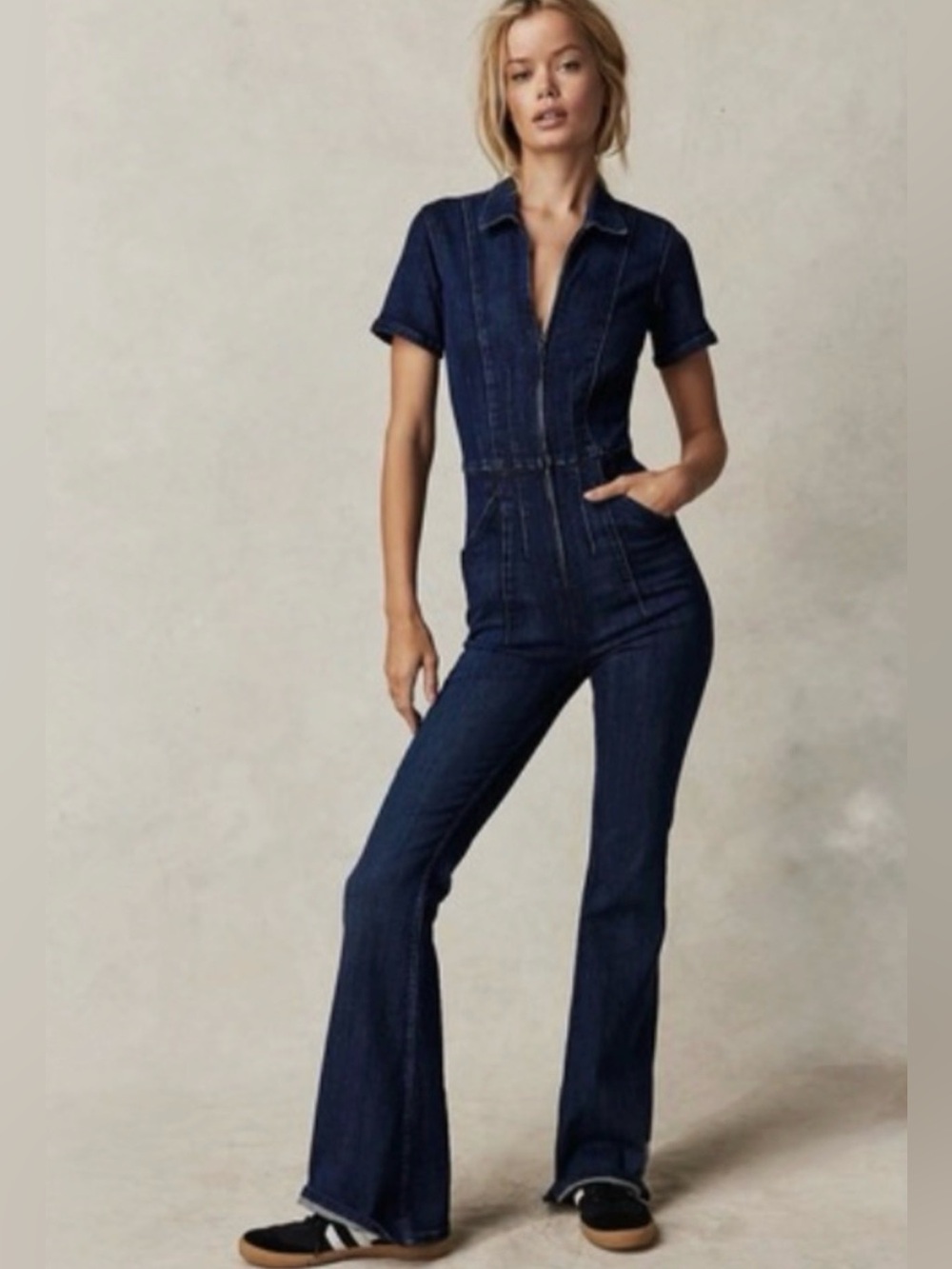 We The Free Jayde Flare Jumpsuit - SMALL  NWT NEW boho flare dark wash denim